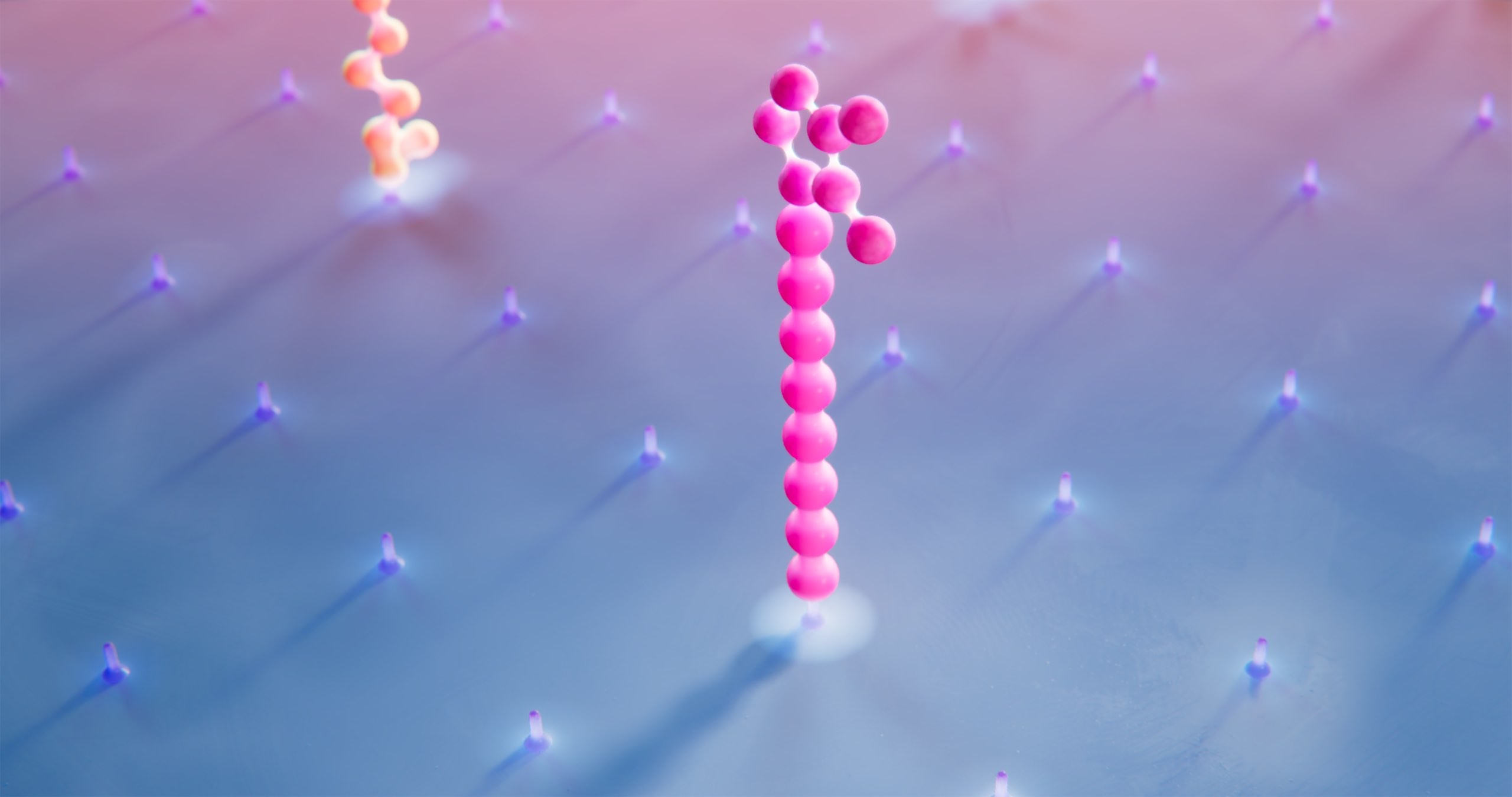 Pink amino acid chain in protein sequncer as 3D animation.jpg